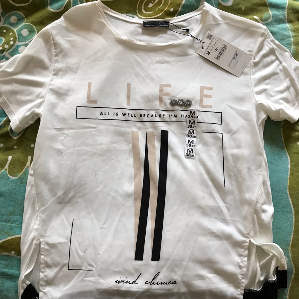 Zara “All Is Well Because I’m Happy” Shirt NWT